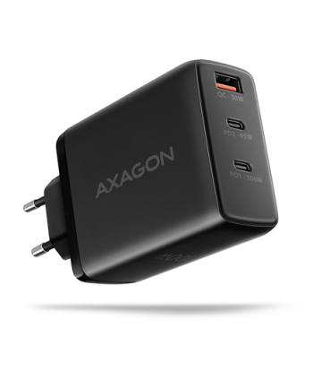 AXAGON ACU-DPQ100 GaN Wall charger 100W, 3x port (USB-A + dual USB-C), PD3.0/PPS/QC4+/Apple