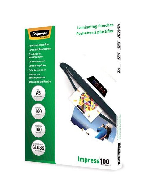 LAMINATOR POUCH GLOSSY/A5 100 100PCS 5351002 FELLOWES LAMINATOR POUCH GLOSSY/A5 100 100PCS 5351002 FELLOWES