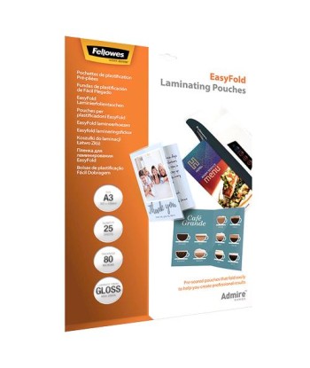 LAMINATOR POUCH EASYFOLD/A3 80 25PCS 5602001 FELLOWES