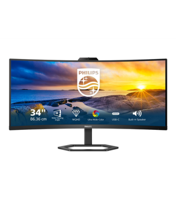 Philips, Monitor with Windows Hello Webcam, 34E1C5600HE/00, 34", VA, 21:9, 100 Hz, 4 ms, 3440 x 1440 pixels, 300 cd/m², HDMI