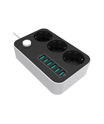 10 A, Power Socket :3 EU plugs/6USB Blac, CW-CHE36B, Black, 1.8 m