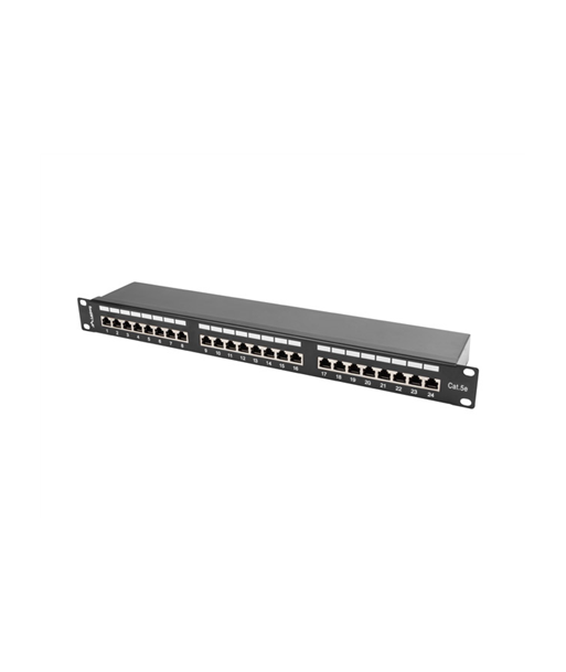 Lanberg, Patch Panel 24 Port 1U 19" CAT.5E FT with Cable Organizer Shielded, PPS5-1024-B, Black Lanberg, Patch Panel 24 Port 1U 19" CAT.5E FT with Cable Organizer Shielded, PPS5-1024-B, Black