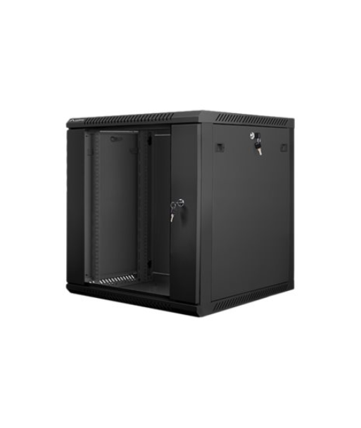Lanberg Rack cabinet 19" wall-mount 12U/600x600 (flat pack) with glass door V2, black | Lanberg