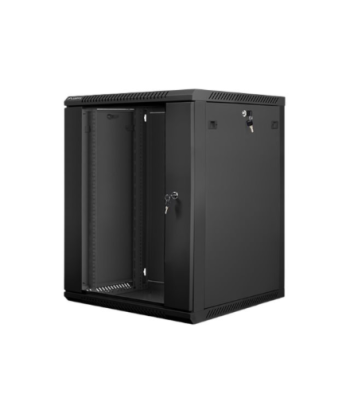 Lanberg Rack cabinet 19" wall-mount 15U/600x600 (flat pack) with glass door V2, black | Lanberg
