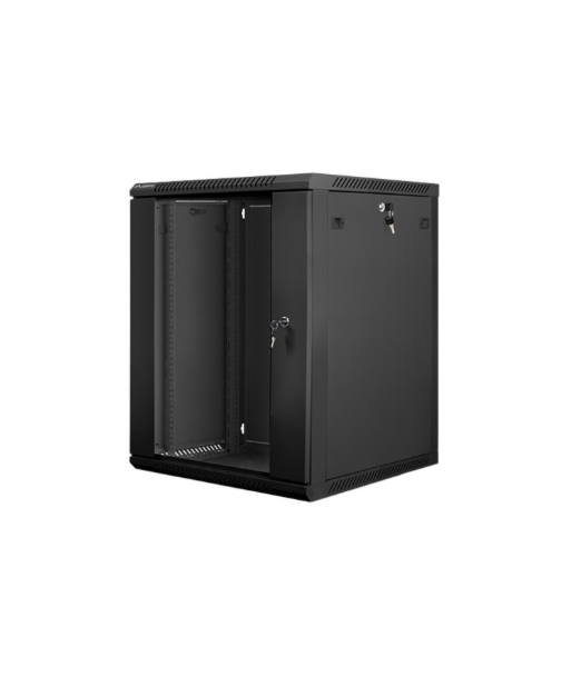 Lanberg Rack cabinet 19" wall-mount 15U/600x600 (flat pack) with glass door V2, black | Lanberg