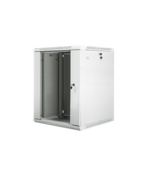Lanberg Rack cabinet 19" wall-mount 15U/600x600 (flat pack) with glass door V2, grey | Lanberg