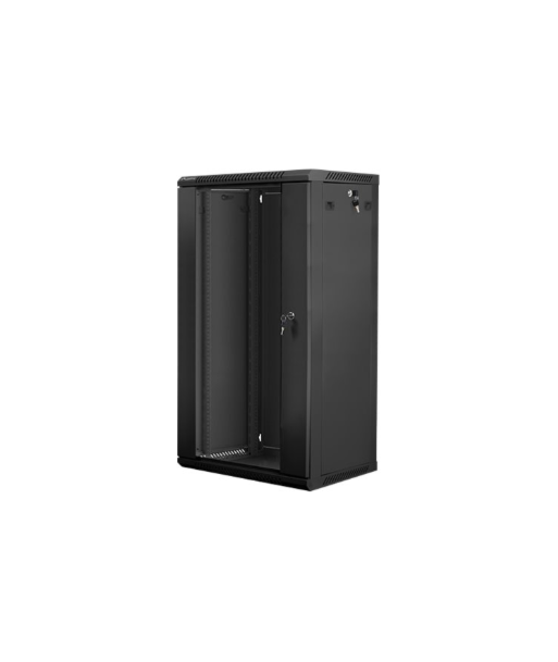 Lanberg Rack cabinet 19" wall-mount 22U/600x450 (flat pack) with glass door V2, black | Lanberg