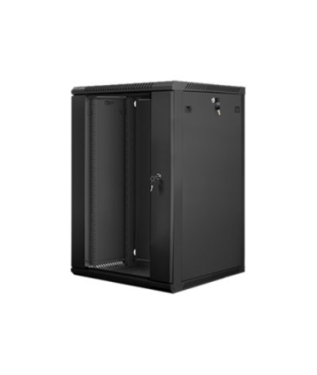 Lanberg Rack cabinet 19" wall-mount 18U/600x600 (flat pack) with glass door V2, black | Lanberg
