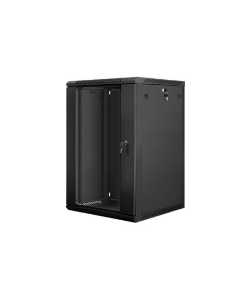 Lanberg Rack cabinet 19" wall-mount 18U/600x600 (flat pack) with glass door V2, black | Lanberg