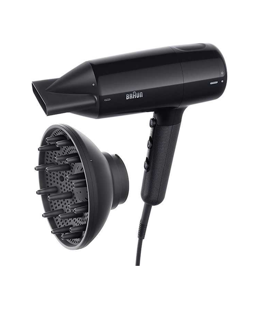Föön Braun, BRHD225E, 2200 W, Number of temperature settings 3, Ionic function, Diffuser nozzle, Black Föön Braun, BRHD225E, 2200 W, Number of temperature settings 3, Ionic function, Diffuser nozzle, Black