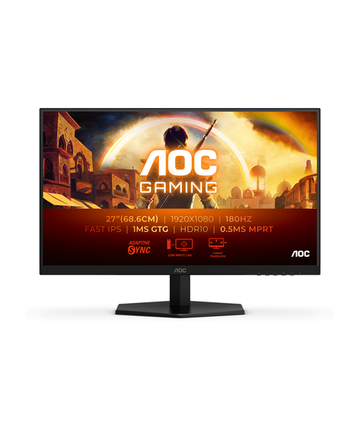 AOC 27G42E, 27", IPS, FHD, 16:9, 180 Hz, 1 ms, 1920 x 1080 pixels, 300 cd/m², HDMI ports quantity 1, Black