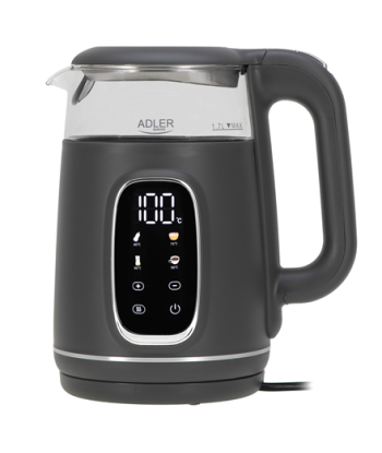 Veekeetja Adler with LED Display, AD 1305, Electric, 2200 W, 1.7 L, Plastic, 360° rotational base, Grey