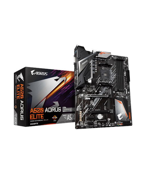 Gigabyte, A520 AORUS ELITE 1.0, Processor family AMD, Processor socket AM4, DDR4 DIMM, Memory slots 4, Number of SATA