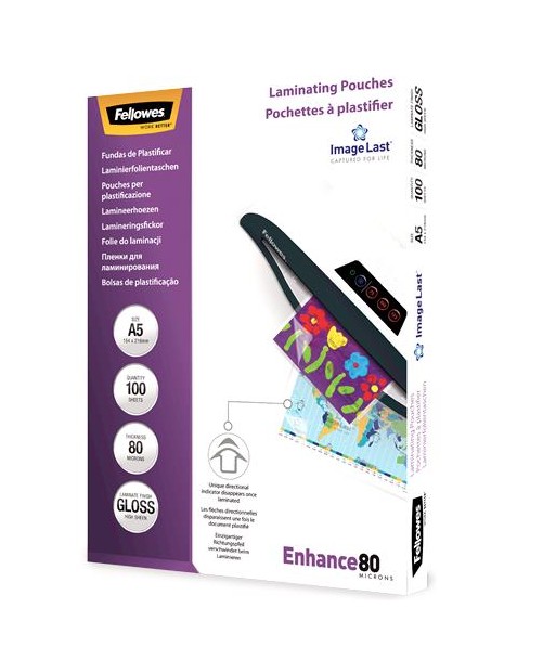 Fellowes ImageLast Laminator Pouches A5 – 80 Microns, 100pcs, Model 5306002