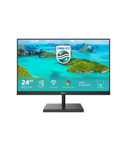 Philips, LCD monitor, 245E1S, 23.8", IPS, QHD, 16:9, 75 Hz, 4 ms, 2560 x 1440, 250 cd/m², HDMI ports quantity 1, Black