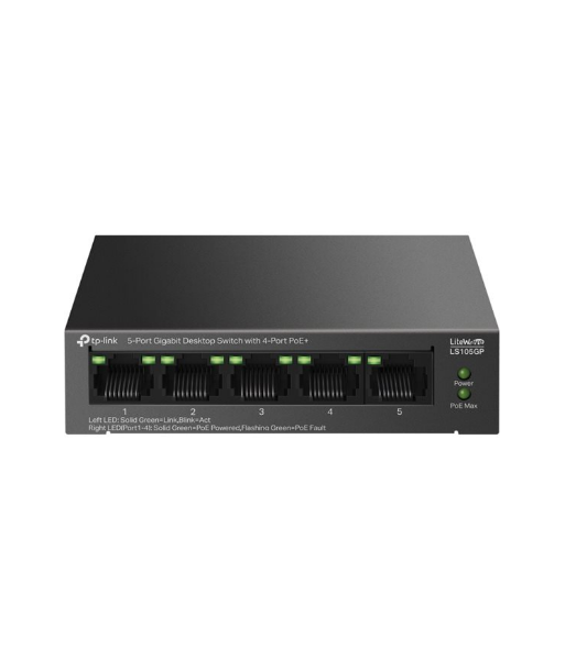 TP-LINK, 5-Port Gigabit Desktop Switch with 4-Port PoE+, LS105GP, Unmanaged, Desktop
