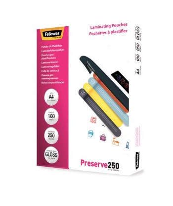 Fellowes Glossy Laminating Pouches – A4, 250 Micron, Pack of 100, 5401802