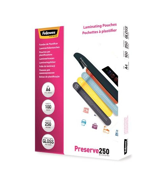 Fellowes läikivad lamineerimiskiled – A4, 250 mikronit, 100 tk, 5401802 Fellowes läikivad lamineerimiskiled – A4, 250 mikronit, 100 tk, 5401802