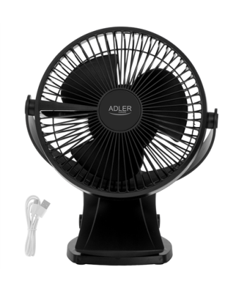 Вентилятор Adler AD 7342 – настольный, с зажимом, аккумуляторный, 15.5 см, 3 скорости, чёрный