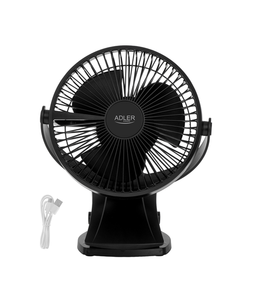 Adler Rechargeable Clip-on Desk Fan, AD 7342, Black, Diameter 15.5 cm, Number of speeds 3, Oscillation, 5 W