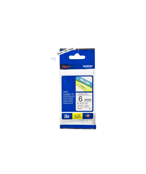 Brother, TZe-211 Laminated Tape, Black on White, TZe, 8 m, 6 cm