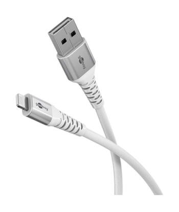 Goobay Lightning USB-A Supersoft Textile Cable with Metal Plugs, 1 m, white