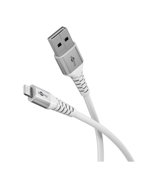 Goobay Lightning USB-A Supersoft Textile Cable with Metal Plugs, 1 m, white