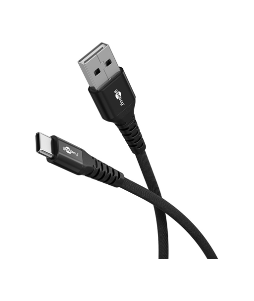 Goobay USB-C to USB-A Supersoft Textile Cable with Metal Plugs, 2 m, black | Goobay Goobay USB-C to USB-A Supersoft Textile Cable with Metal Plugs, 2 m, black | Goobay