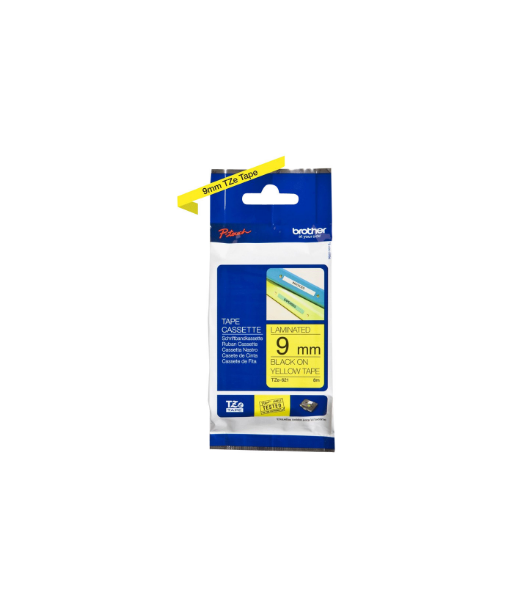 Brother TZe-621 Laminated Tape Black on Yellow 9mm x 8m Brother TZe-621 Laminated Tape Black on Yellow 9mm x 8m