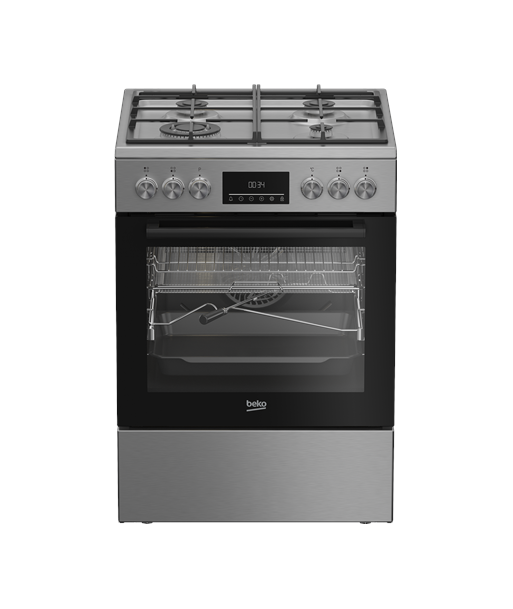 BEKO, FBMA61330GXDT, Hob type Gas, Oven type Electric, Stainless Steel, Width 60 cm, Grilling, LED, Depth 60 cm, 72 L