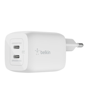 Belkin USB-C GaN PD PPS Dual Wall Charger, 65W | WCH013vfWH
