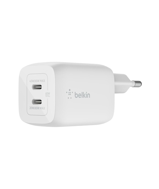 Belkin USB-C GaN PD PPS Dual Wall Charger, 65W | WCH013vfWH Belkin USB-C GaN PD PPS Dual Wall Charger, 65W | WCH013vfWH