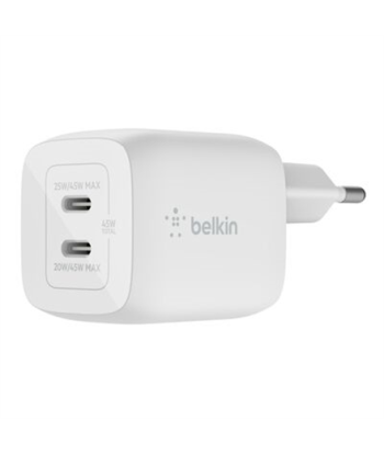 Belkin Dual USB-C GaN Wall Charger with PPS 45W | WCH011vfWH