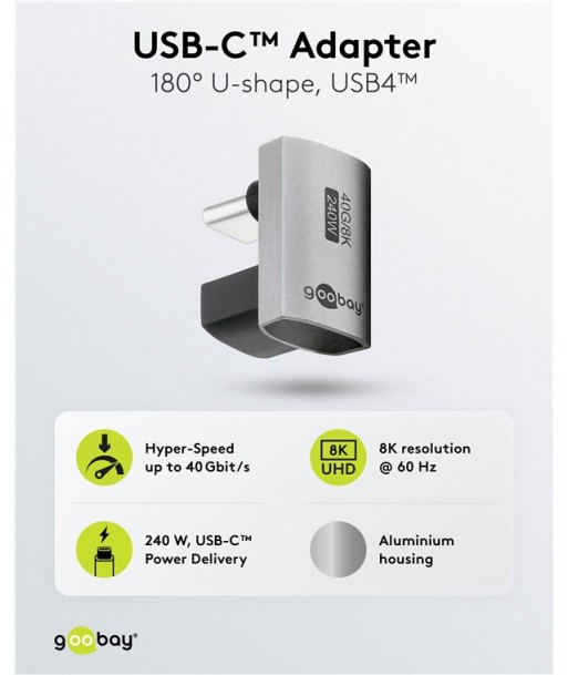 Goobay 74445 USB-C Adapter 180° U-Shape, USB4 Goobay 74445 USB-C Adapter 180° U-Shape, USB4