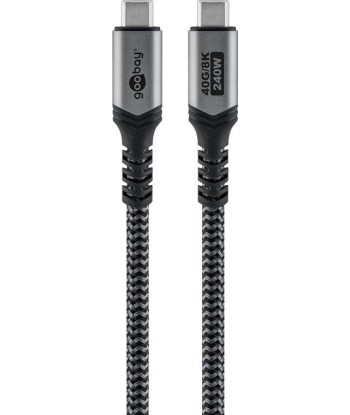 Goobay USB-C™ Cable with Textile Sheath, USB4™, 240 W, 40 Gbit/s, Power Delivery, 0.5 m, Black, Grey