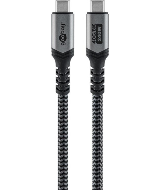 Goobay USB-C™ Cable with Textile Sheath, USB4™, 240 W, 40 Gbit/s, Power Delivery, 0.5 m, Black, Grey Goobay USB-C™ Cable with Textile Sheath, USB4™, 240 W, 40 Gbit/s, Power Delivery, 0.5 m, Black, Grey