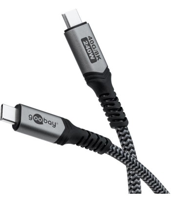 Goobay USB-C™ Cable with Textile Sheath, USB4™, 240 W, 40 Gbit/s, Power Delivery, 1 m, Black, Grey