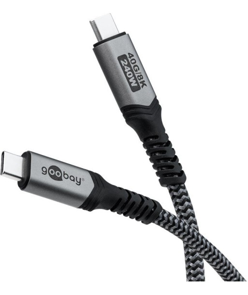 Goobay USB-C™ Cable with Textile Sheath, USB4™, 240 W, 40 Gbit/s, Power Delivery, 1 m, Black, Grey