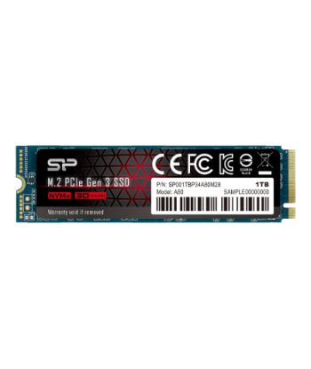 Silicon Power SSD, P34A80, 1000 GB, Solid-state drive interface PCIe Gen3x4, Read speed 3400 MB/s, Write speed 3000 MB/s