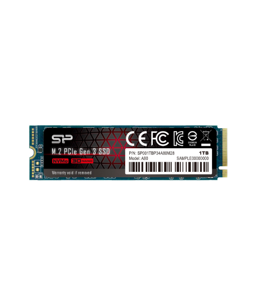 Silicon Power SSD, P34A80, 1000 GB, Solid-state drive interface PCIe Gen3x4, Read speed 3400 MB/s, Write speed 3000 MB/s