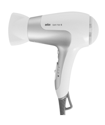 Braun Satin Hair 5 HD 580 Hair Dryer - Powerful 2500W, Ionic, 3 Settings, White/Silver