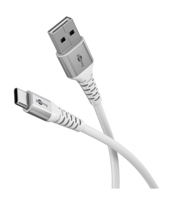 Goobay USB-C to USB-A Supersoft Textile Cable with Metal Plugs, 2 m, white | Goobay