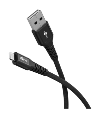 Goobay Lightning USB-A Supersoft Textile Cable with Metal Plugs, 2 m, black
