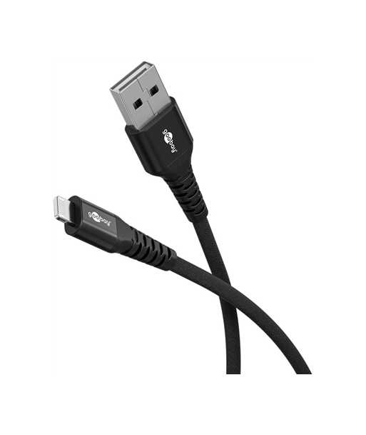 Goobay Lightning USB-A Supersoft Textile Cable with Metal Plugs, 2 m, black