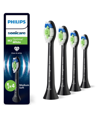 Philips Replacement brush heads, HX6064/88 Sonicare Optimal White, Heads, For adults, Number of brush heads included 4, Black