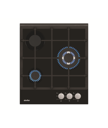 Simfer, Hob, H4.305.HGSSP, Gas on glass, Number of burners/cooking zones 3, Rotary knobs, Black