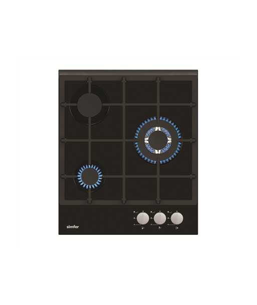 Варочная панель Simfer, H4.305.HGSSP, Gas on glass, Number of burners/cooking zones 3, Rotary knobs, Black