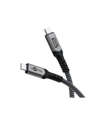 Goobay USB-C™ Cable with Textile Sheath, USB4™, 240 W, 40 Gbit/s, Power Delivery, 1.5 m, Black, Grey