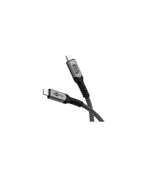 Goobay USB-C™ Cable with Textile Sheath, USB4™, 240 W, 40 Gbit/s, Power Delivery, 1.5 m, Black, Grey
