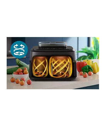 Philips NA555/09 Dual Basket Airfryer with Steam 5000 Series, 9 L, Stainless Steel/Black